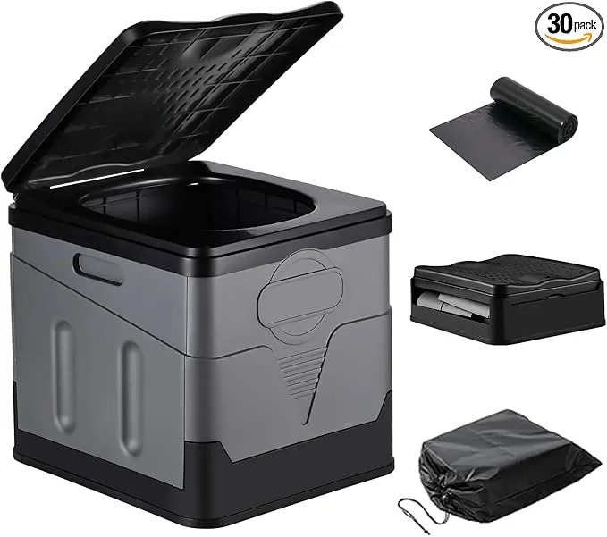 Camping Portable Toilet, Foldable Portable Toilet With Lid, Adult Portable Bedpan Car Toilet Bucket Toilet, Outdoor Camping Hiking, Travel, Beach, Boating Travel Toilet (Grey)