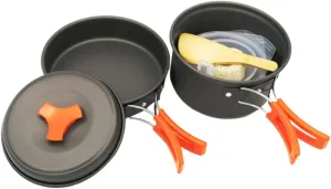 Camping Pot Set 8pc Lightweight Aluminum Cookware Outdoor Cooking Pan Bowl Cutlery Set for 1-2 Person Trips
