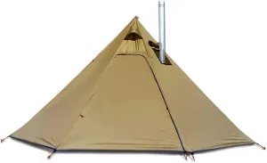 Camping Pyramid Tents with Hearth Hole Windows, 4 Season Outdoor Camping Family Teepee Canvas Tent for 2-4 People