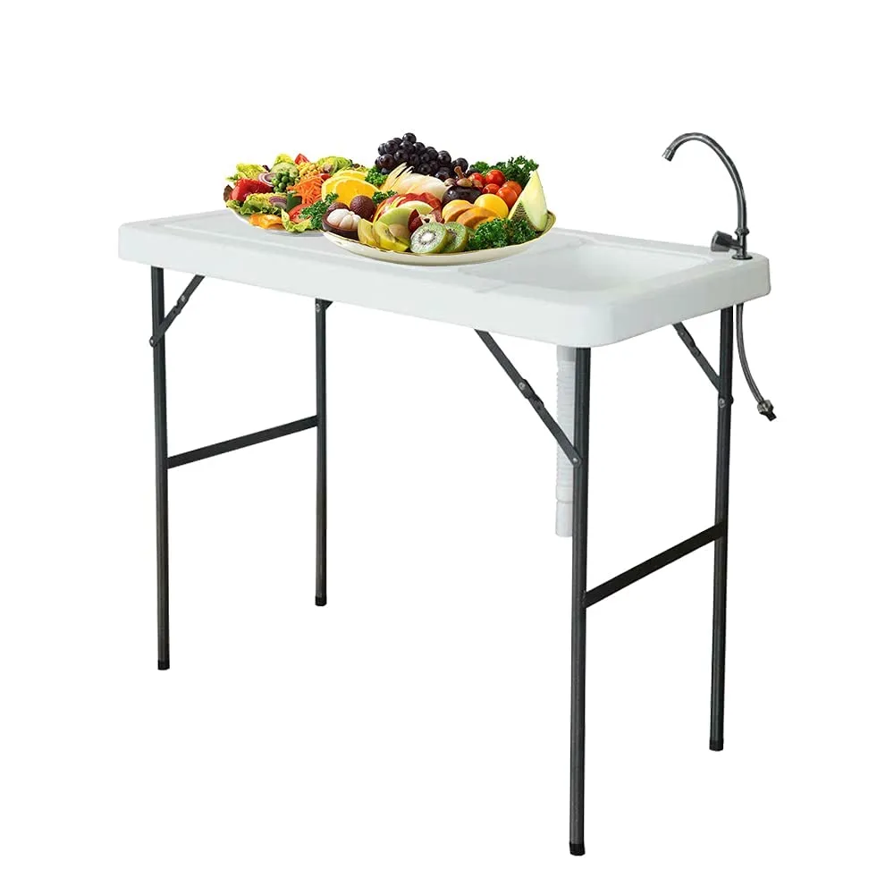 Camping Sink,Fish Cleaning Table with Sink,Outdoor Portable Folding Fish Cleaning Station, Washing Picnic Camping Kitchen Table Fish Fillet Hunting Table