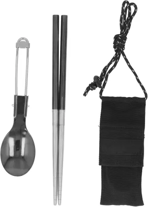 Camping Spoon and Chopstick, 304 Stainless Steel Portable Utensils Set, Foldable Spoon and Detachable Chopsticks for Camping