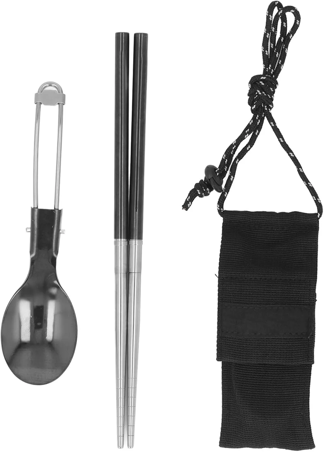 Camping Spoon and Chopstick, 304 Stainless Steel Portable Utensils Set, Foldable Spoon and Detachable Chopsticks for Camping