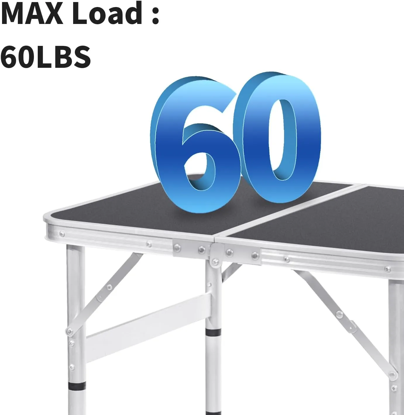Camping Table 4 Height Adjustable Small Folding Table 2FT Foldable Portable Picnic Table Metal Aluminum Outdoor for Beach BBQ RV Black 23.6×15.7 inch