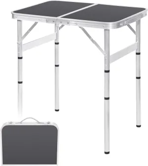 Camping Table 4 Height Adjustable Small Folding Table 2FT Foldable Portable Picnic Table Metal Aluminum Outdoor for Beach BBQ RV Black 23.6×15.7 inch