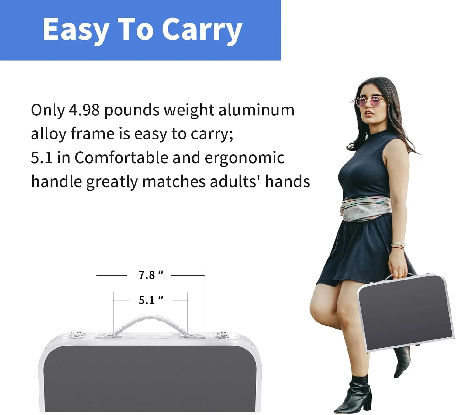 Camping Table 4 Height Adjustable Small Folding Table 2FT Foldable Portable Picnic Table Metal Aluminum Outdoor for Beach BBQ RV Black 23.6×15.7 inch
