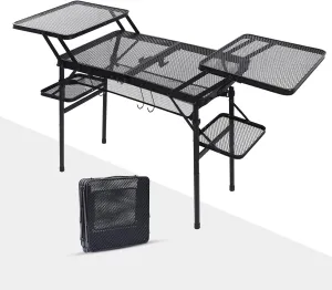 Camping Table, Folding Camping Table, 4.8 FT Grill Table, Camping Grill Table, with Mesh Tabletop, Height Adjustable with Four Side Tables & Hangers for Camping