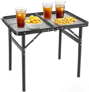 Camping Table Grill 4 Height Adjustable Small Folding 2FT Foldable Picnic Portable Grill Stand Mesh Outdoor Beach BBQ RV Black