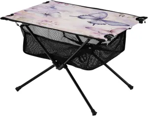 Camping Table Lightweight Portable Folding Table with Mesh Storage Net Butterfly Flower Pink Purple Ideal for Camping Hiking Beach Picnic Travel Backyard