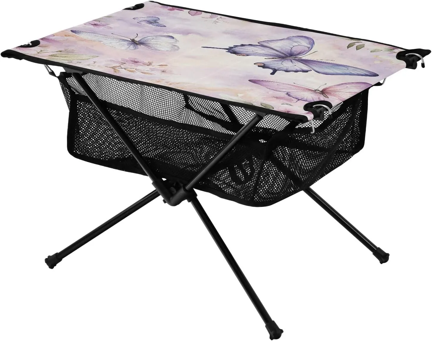 Camping Table Lightweight Portable Folding Table with Mesh Storage Net Butterfly Flower Pink Purple Ideal for Camping Hiking Beach Picnic Travel Backyard