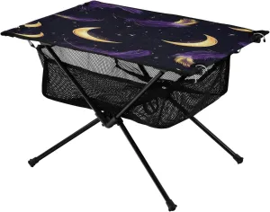 Camping Table Lightweight Portable Folding Table with Mesh Storage Net Feather Star Moon Ideal for Camping Hiking Beach Picnic Travel Backyard