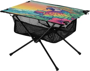 Camping Table Lightweight Portable Folding Table with Mesh Storage Net Flower Straw Hat Parrot Waves Ideal for Camping Hiking Beach Picnic Travel Backyard