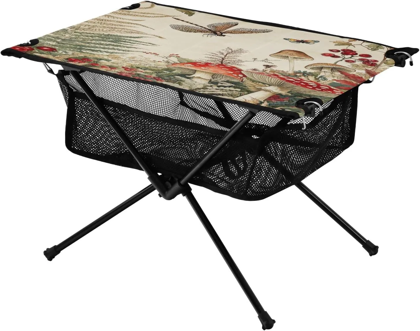 Camping Table Lightweight Portable Folding Table with Mesh Storage Net Mushroom Dragonfly Ideal for Camping Hiking Beach Picnic Travel Backyard