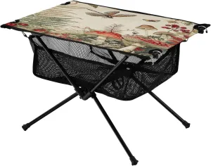 Camping Table Lightweight Portable Folding Table with Mesh Storage Net Mushroom Dragonfly Ideal for Camping Hiking Beach Picnic Travel Backyard