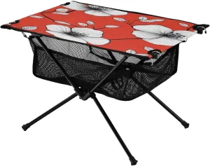 Camping Table Lightweight Portable Folding Table with Mesh Storage Net Poppy Flower White Leaves Ideal for Camping Hiking Beach Picnic Travel Backyard