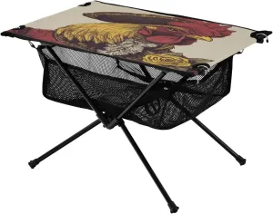 Camping Table Lightweight Portable Folding Table with Mesh Storage Net Rooster Chicken Hat Ideal for Camping Hiking Beach Picnic Travel Backyard