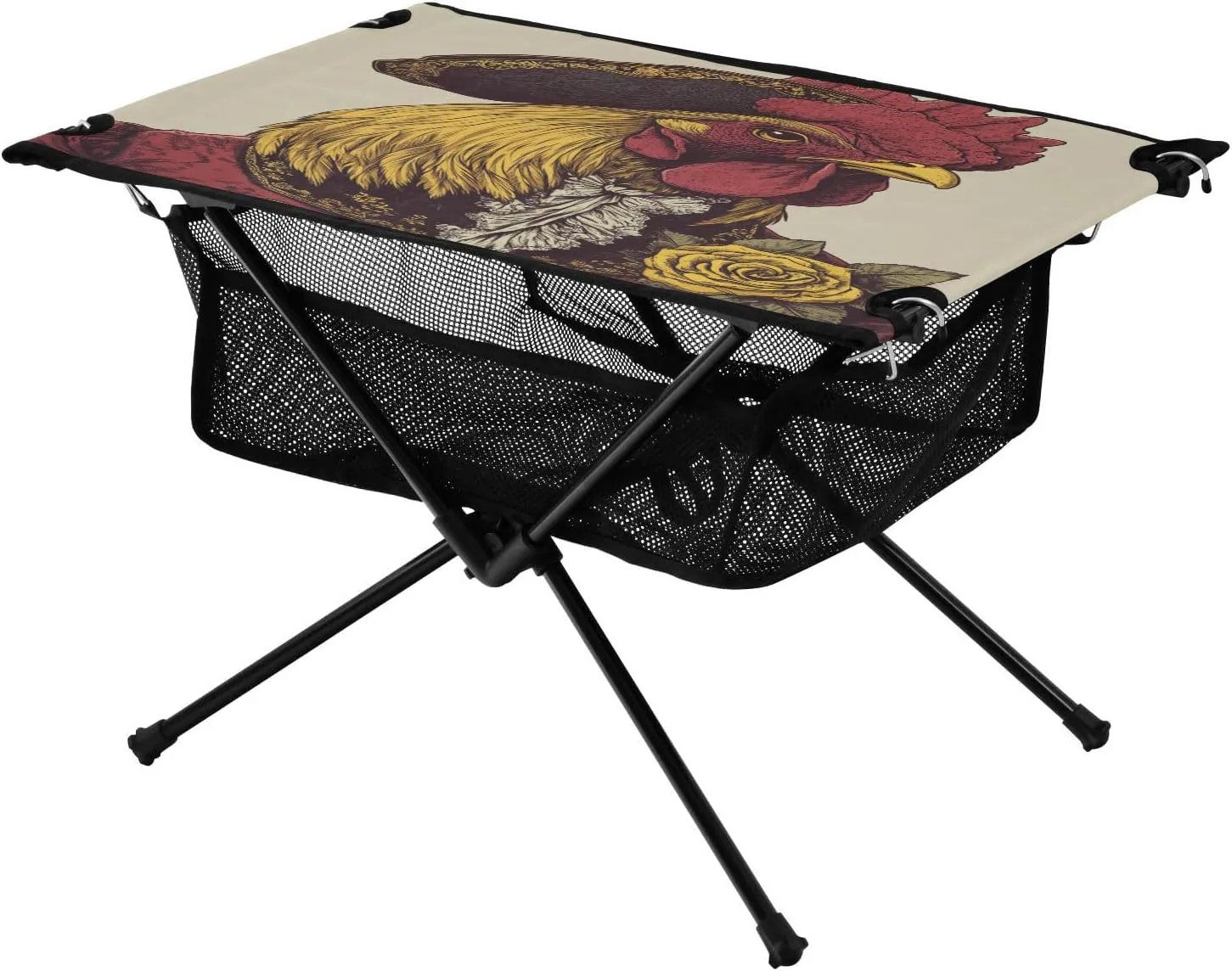 Camping Table Lightweight Portable Folding Table with Mesh Storage Net Rooster Chicken Hat Ideal for Camping Hiking Beach Picnic Travel Backyard