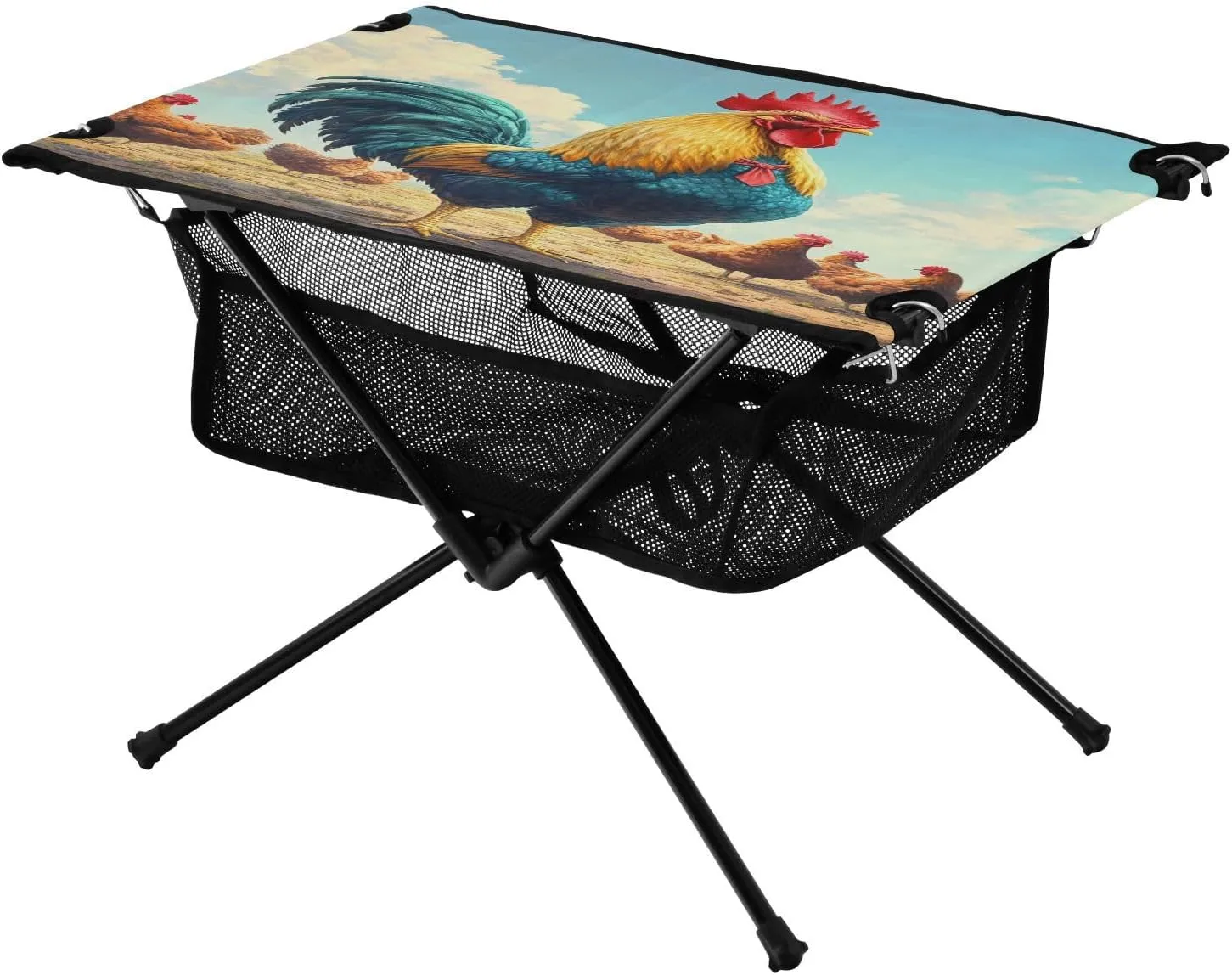 Camping Table Lightweight Portable Folding Table with Mesh Storage Net Rooster Chicken Sky Ideal for Camping Hiking Beach Picnic Travel Backyard