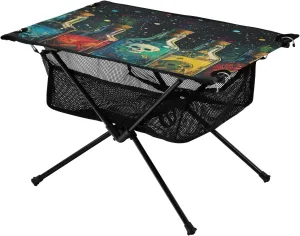 Camping Table Lightweight Portable Folding Table with Mesh Storage Net Skull Wine Bottle Ideal for Camping Hiking Beach Picnic Travel Backyard