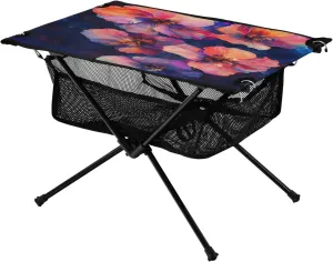 Camping Table Lightweight Portable Folding Table with Mesh Storage Net Watercolor Art Flowers Ideal for Camping Hiking Beach Picnic Travel Backyard