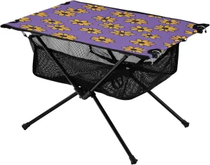 Camping Table Lightweight Portable Folding Table with Mesh Storage Net Yellow Flower Ideal for Camping Hiking Beach Picnic Travel Backyard
