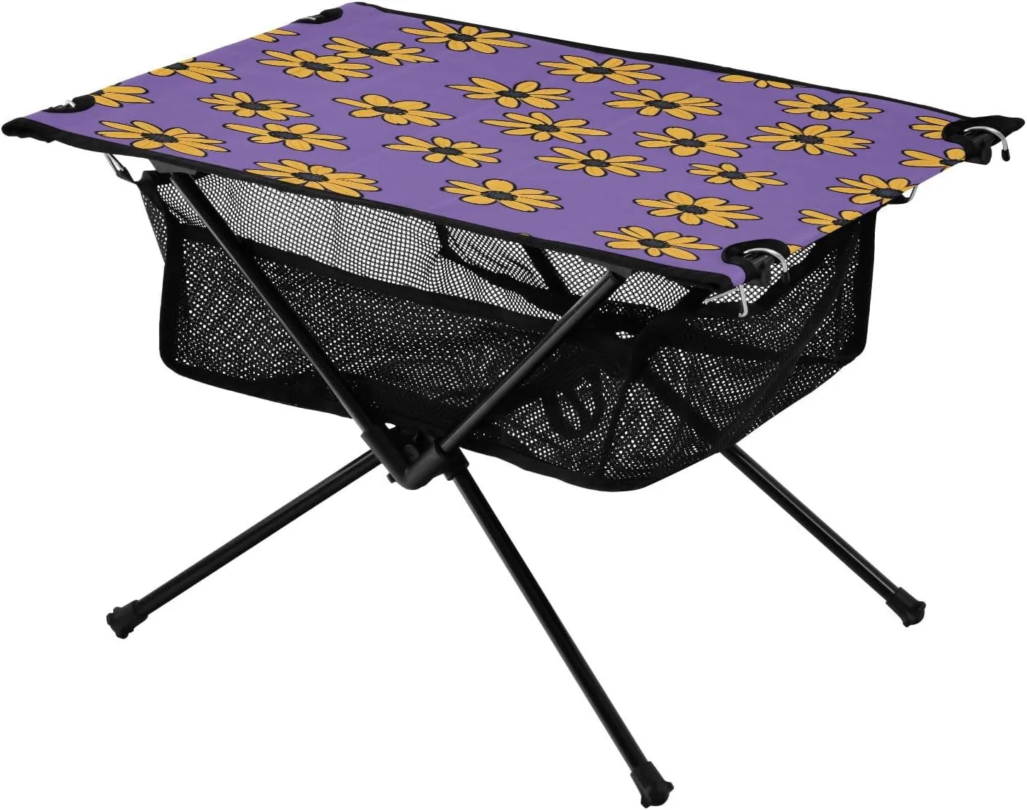 Camping Table Lightweight Portable Folding Table with Mesh Storage Net Yellow Flower Ideal for Camping Hiking Beach Picnic Travel Backyard