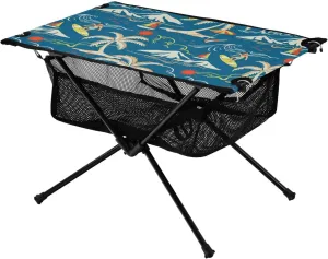 Camping Table Portable Outdoor Folding Table with Storage Mesh for Hiking Picnics BBQ Cooking Dining Kitchen Backpacking Blue Tropical Island