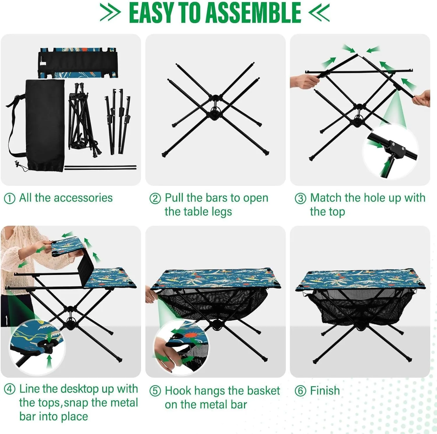 Camping Table Portable Outdoor Folding Table with Storage Mesh for Hiking Picnics BBQ Cooking Dining Kitchen Backpacking Blue Tropical Island