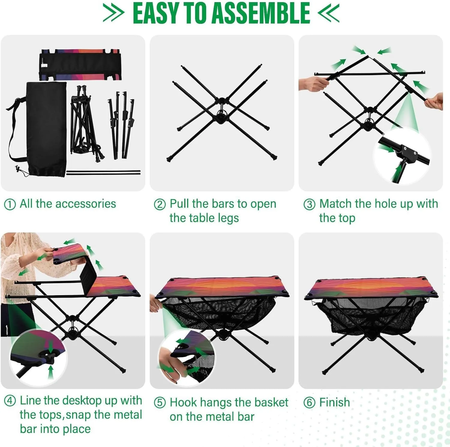Camping Table Portable Outdoor Folding Table with Storage Mesh for Hiking Picnics BBQ Cooking Dining Kitchen Backpacking Camp