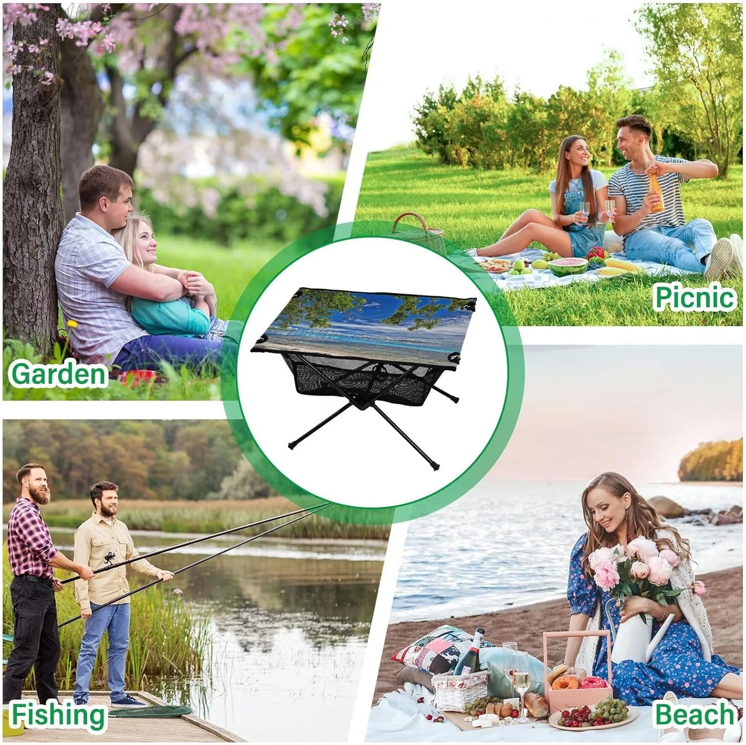 Camping Table Portable Outdoor Folding Table with Storage Mesh for Hiking Picnics BBQ Cooking Dining Kitchen Backpacking Landscape