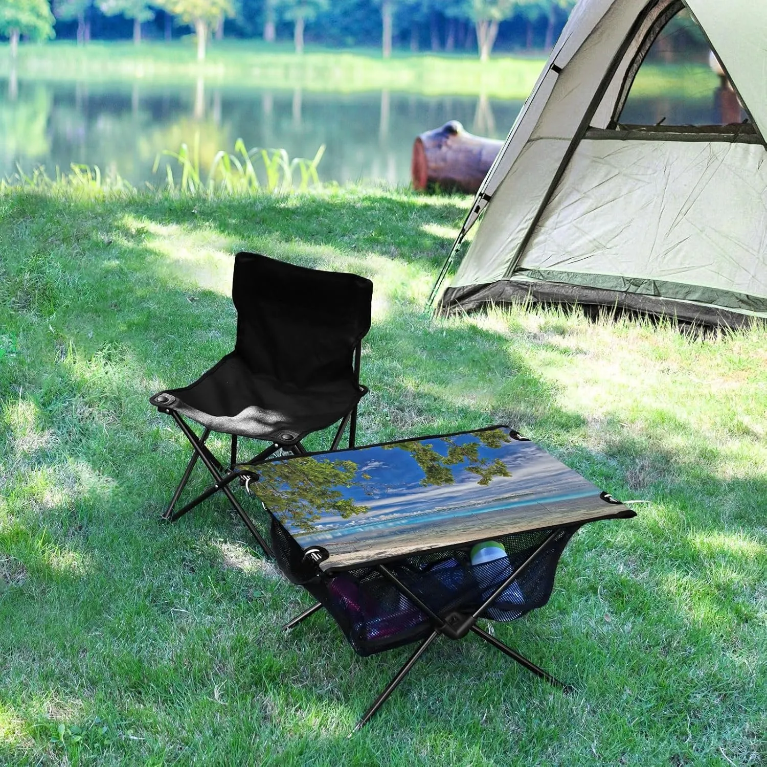 Camping Table Portable Outdoor Folding Table with Storage Mesh for Hiking Picnics BBQ Cooking Dining Kitchen Backpacking Landscape