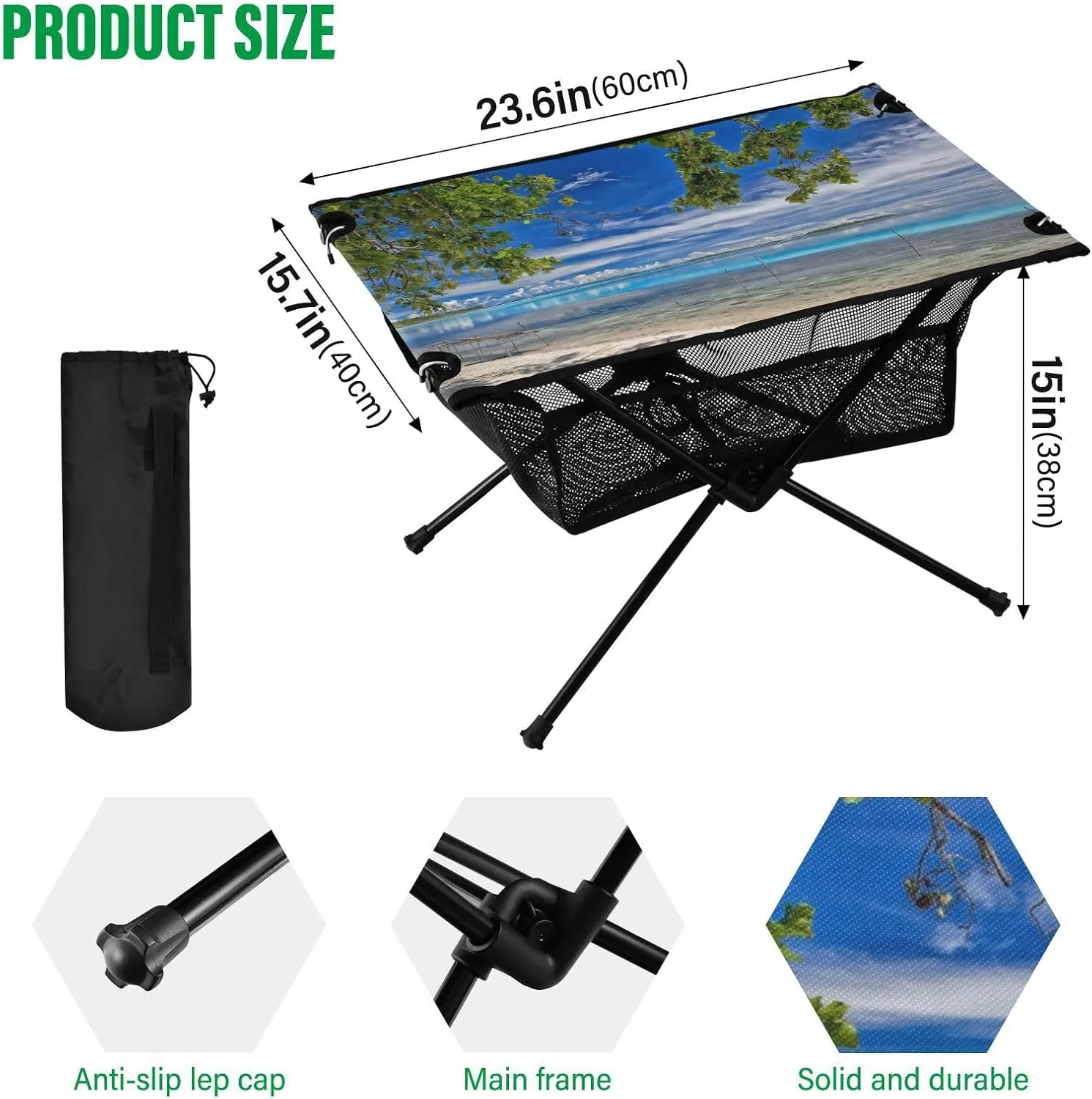 Camping Table Portable Outdoor Folding Table with Storage Mesh for Hiking Picnics BBQ Cooking Dining Kitchen Backpacking Landscape