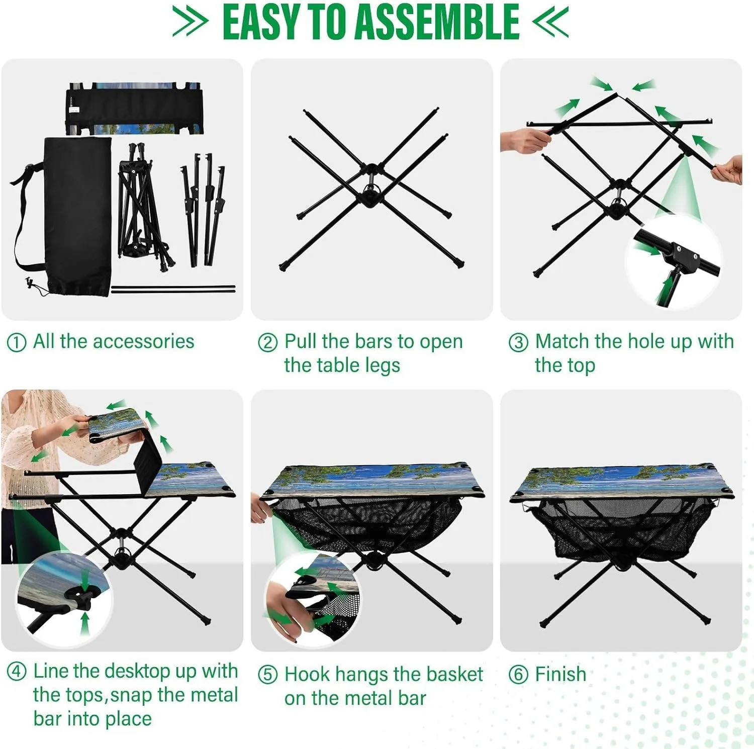 Camping Table Portable Outdoor Folding Table with Storage Mesh for Hiking Picnics BBQ Cooking Dining Kitchen Backpacking Landscape