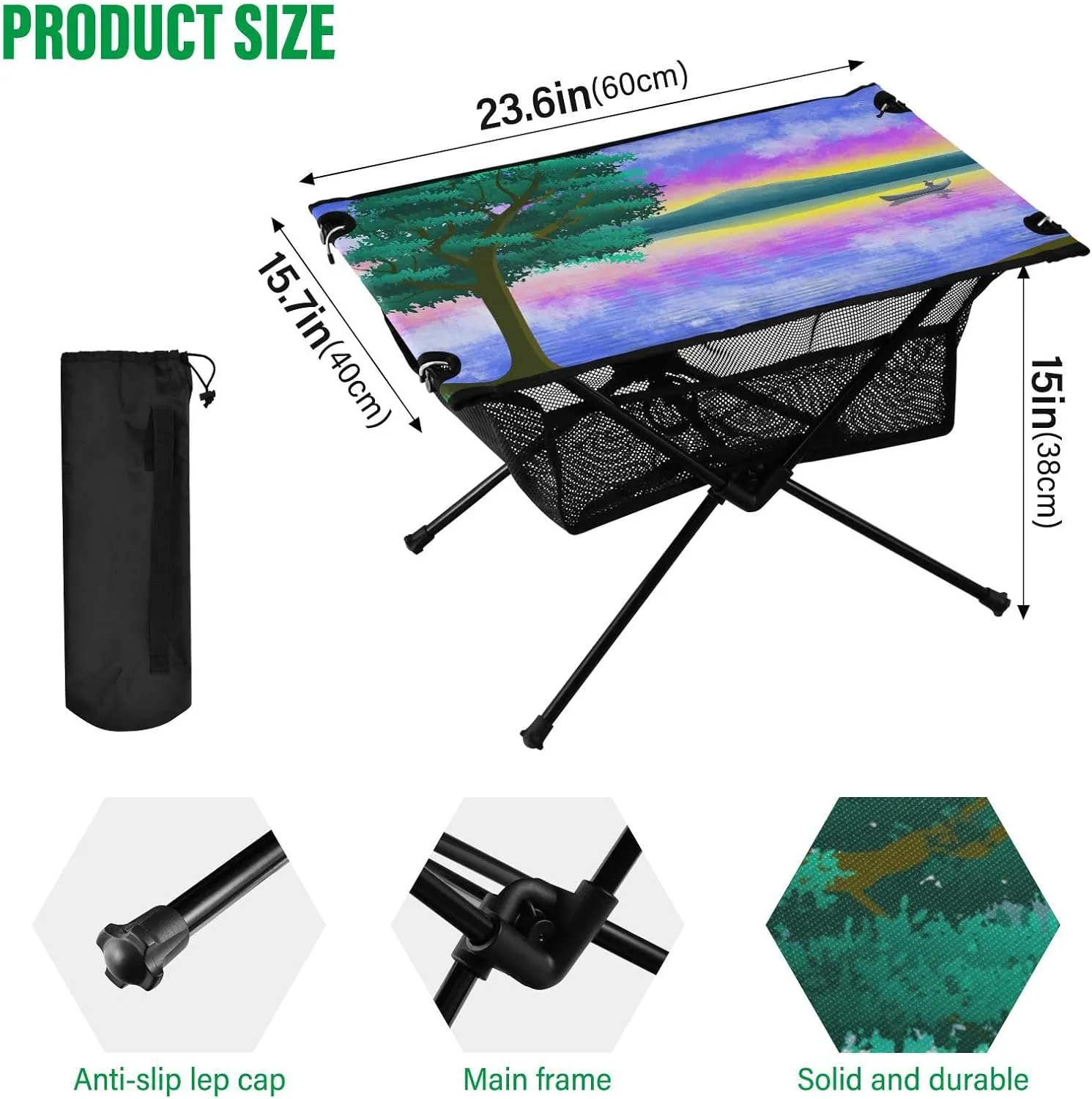 Camping Table Portable Outdoor Folding Table with Storage Mesh for Hiking Picnics BBQ Cooking Dining Kitchen Backpacking Purple Landscape