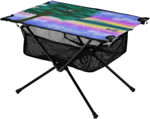 Camping Table Portable Outdoor Folding Table with Storage Mesh for Hiking Picnics BBQ Cooking Dining Kitchen Backpacking Purple Landscape