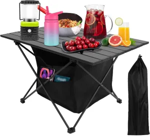 Camping Table with Storage, Lightweight Beach Table, Aluminum Portable Folding Table with Carry Bag for Outdoor, Travel, Picnic, BBQ, Cooking, Sand, RV (L)