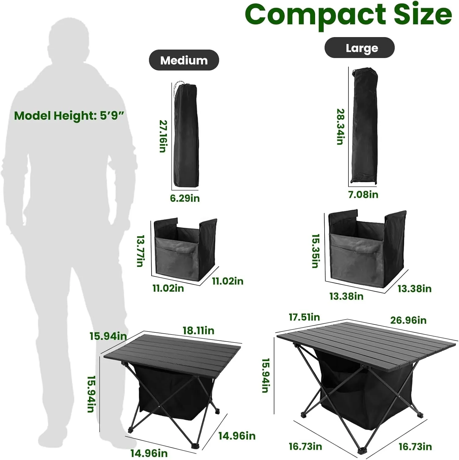 Camping Table with Storage, Lightweight Beach Table, Aluminum Portable Folding Table with Carry Bag for Outdoor, Travel, Picnic, BBQ, Cooking, Sand, RV (L)