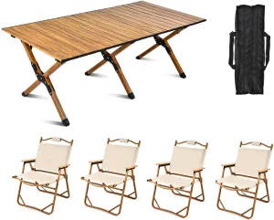 Camping Tables That Fold Up Lightweight with Chairs, Folding Table for Outside Camping, Strong Loading Bear Foldable Aluminum Table and Chair Set for Hiking Backpacking Outdoor Picnic