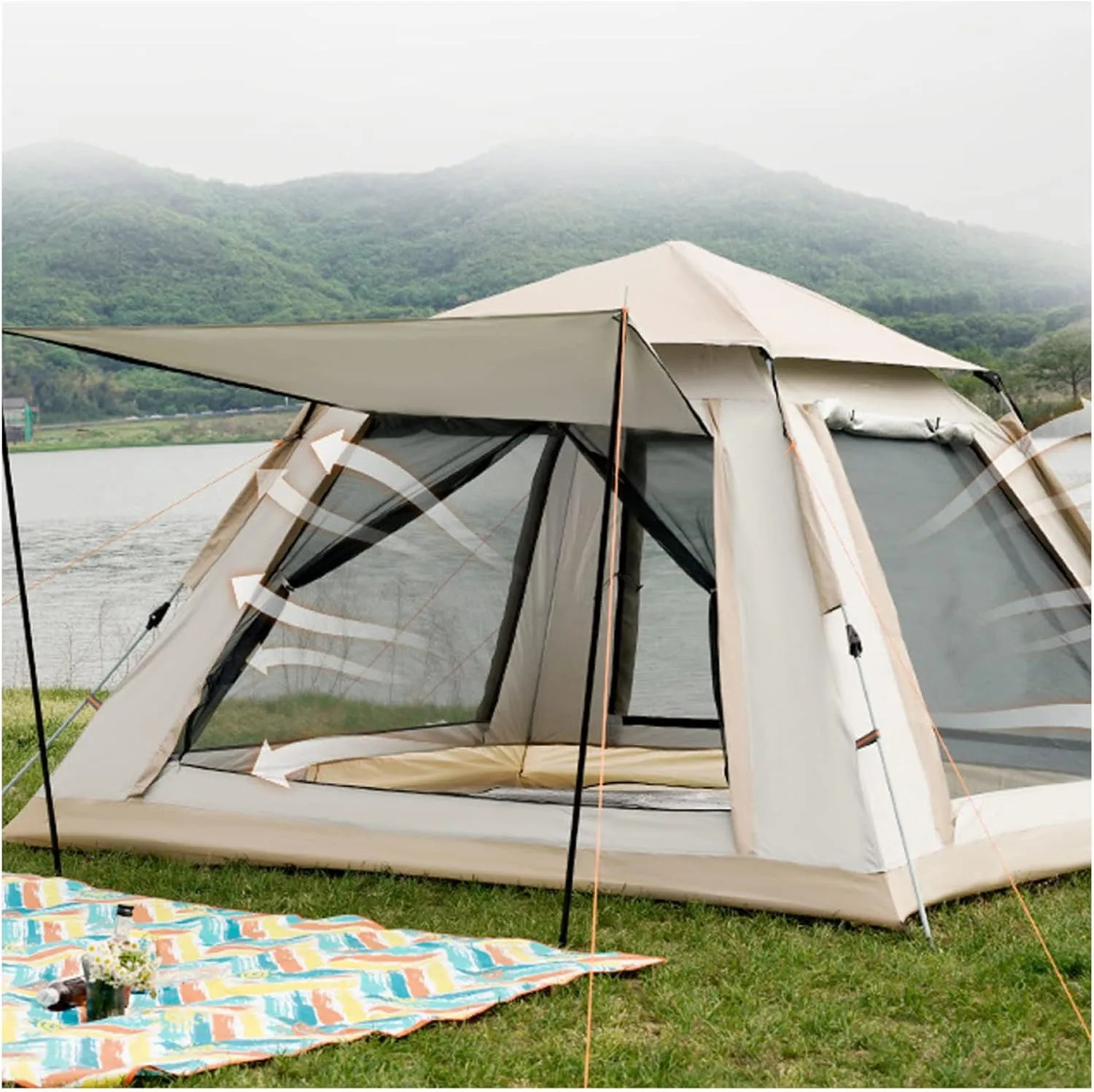 Camping Tents 4 Man Spacious Tunnel Tent Stable and Practical Instant Dome Tent for Family Camping,Hiking Party