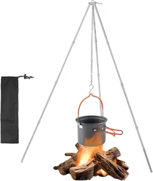 Camping Tripod Stove - Portable tripods Cooker, Campfire tri pod Grill | Tris pods Grills Lantern Hangers Grate with Adjustable Height for Cooking Over Fires, Easy Storage Lanterns Hanging