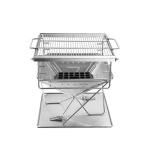 CAMPINGMOON Stove Fire Pit BBQ Grill Adjustable Camping Stainless Steel Medium MT-035