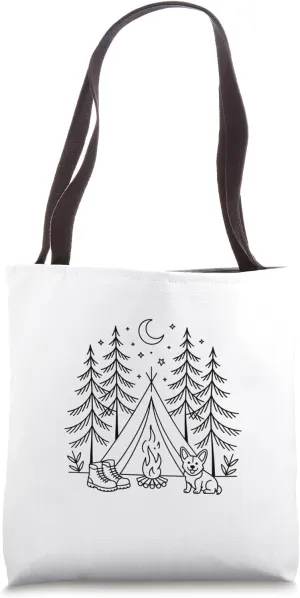 Campsite Summer Corgi Great Outdoors woods wilderness tent Tote Bag