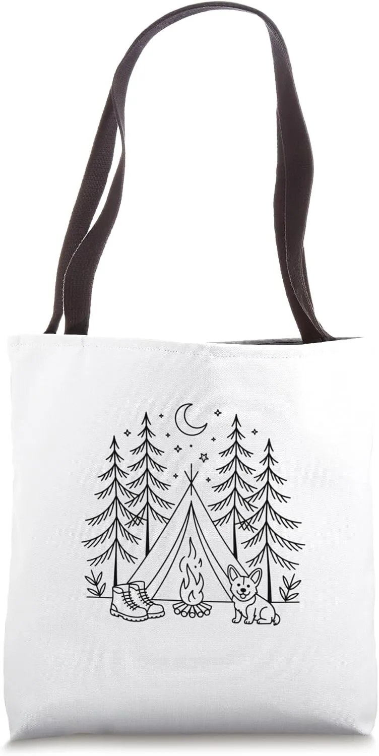 Campsite Summer Corgi Great Outdoors woods wilderness tent Tote Bag