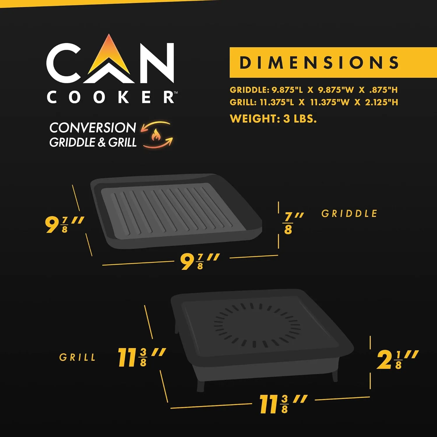 CanCooker Portable Conversion Grill for Multi-Fuel and Portable Cooktops, Black, 12 x 12 x 3