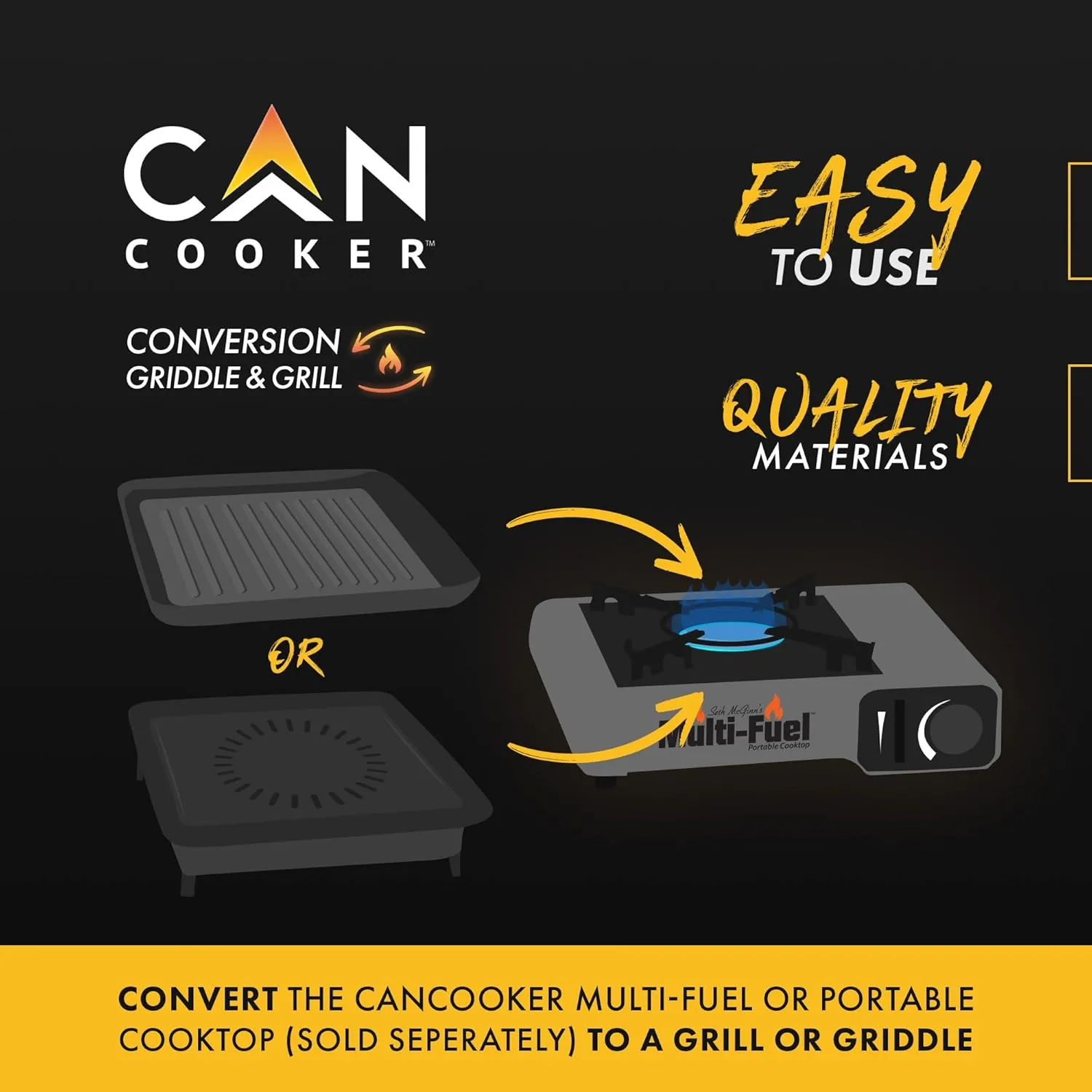 CanCooker Portable Conversion Grill for Multi-Fuel and Portable Cooktops, Black, 12 x 12 x 3
