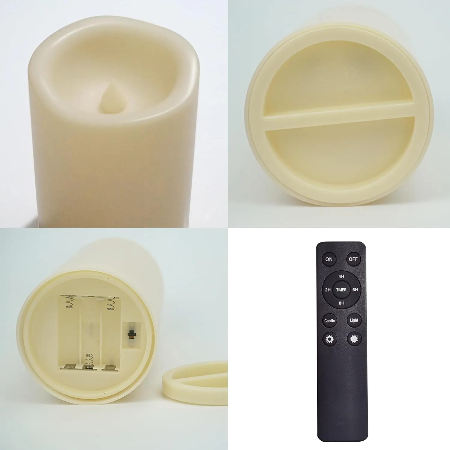 CANDLE CHOICE Large Waterproof Outdoor Battery Operated Flameless Candles Remote Timer Big Ivory Plastic Bright Flickering Electric LED Pillars Lantern Patio Garden Wedding Decoration 4”(D)x8”(H) 2PCS