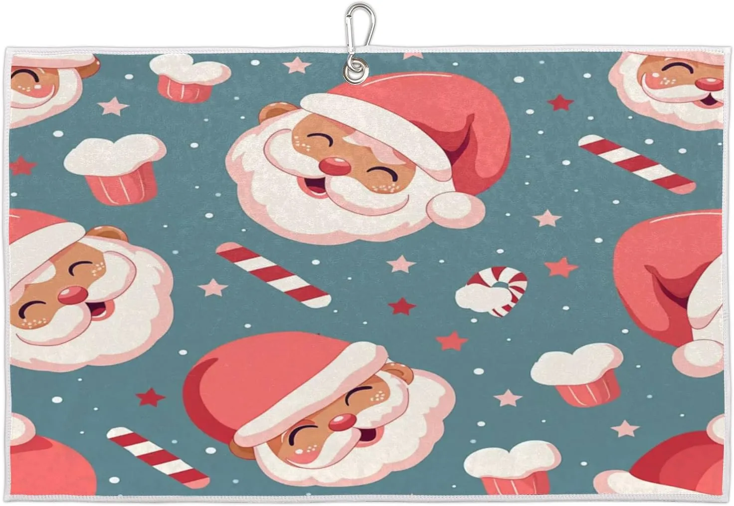 Candy Stars Santa Claus Golf Towel with Heavy Duty Carabiner Ultra Absorbent Quick Dry Perfect for Cleaning Clubs Balls Gear Essential Golf Accessory for Men Women Kids