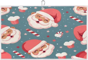 Candy Stars Santa Claus Golf Towel with Heavy Duty Carabiner Ultra Absorbent Quick Dry Perfect for Cleaning Clubs Balls Gear Essential Golf Accessory for Men Women Kids