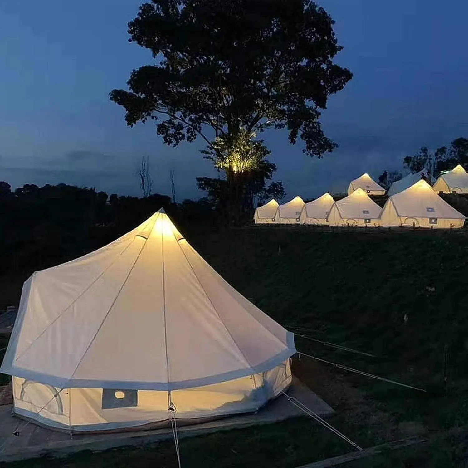 Canvas Tent with Stove Hole Cotton Canvas Tents Yurt Tent for Camping 4 Season Waterproof Tent for Family Camping Outdoor Glamping, Luxury Teepee (6m b 4M b)