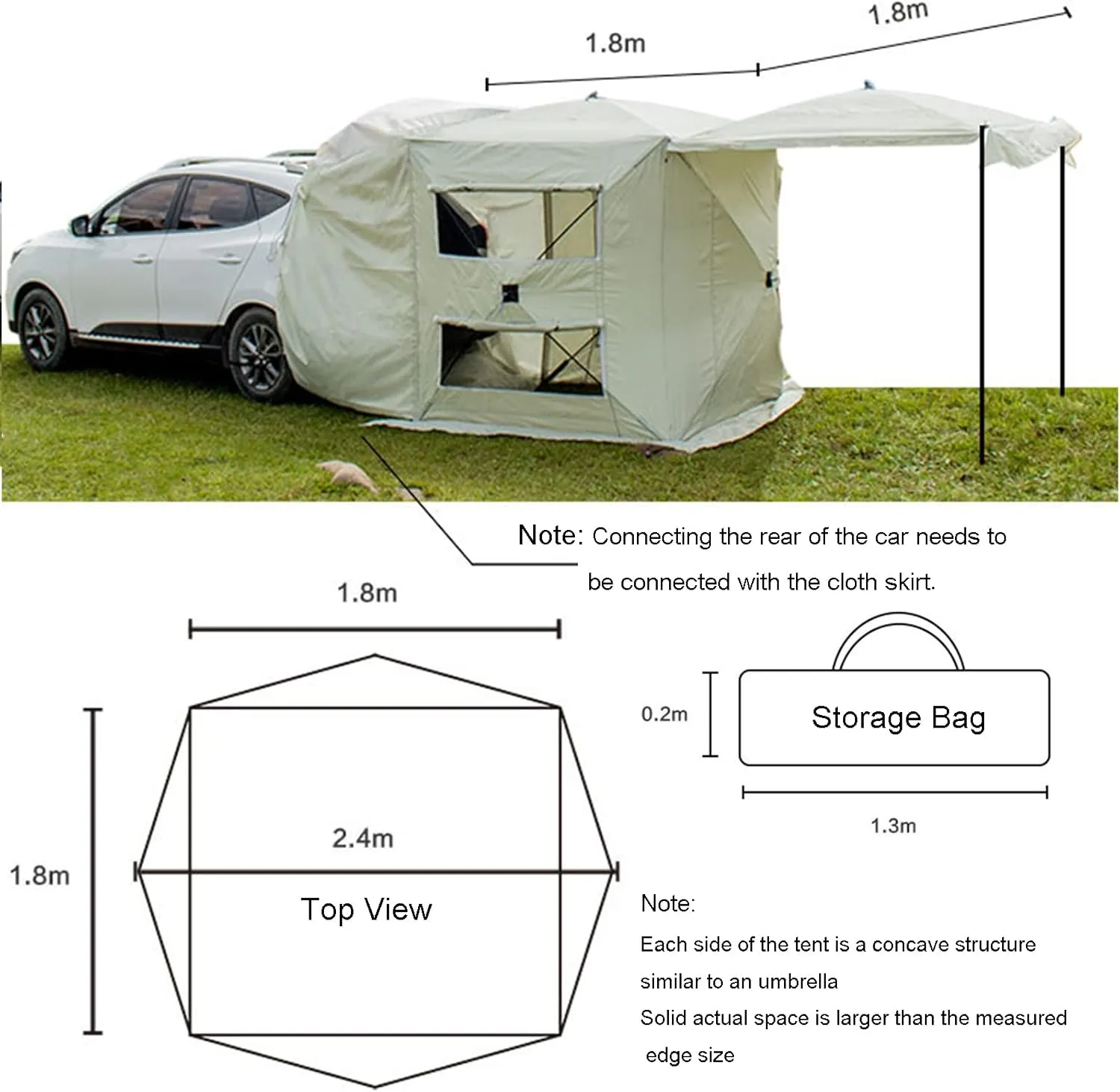 Car Tailgate Trunk Tent,Car Awning Rainproof Car Rear Extension Tent with Big Screen Extendable Awning,SUV Tent Double Protection Low Wind Resistance