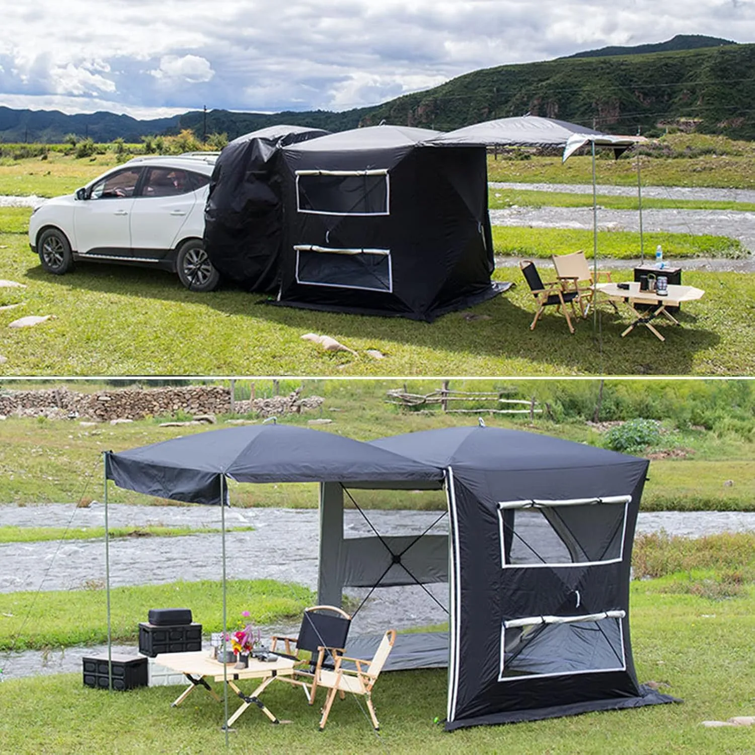 Car Tailgate Trunk Tent,Car Awning Rainproof Car Rear Extension Tent with Big Screen Extendable Awning,SUV Tent Double Protection Low Wind Resistance